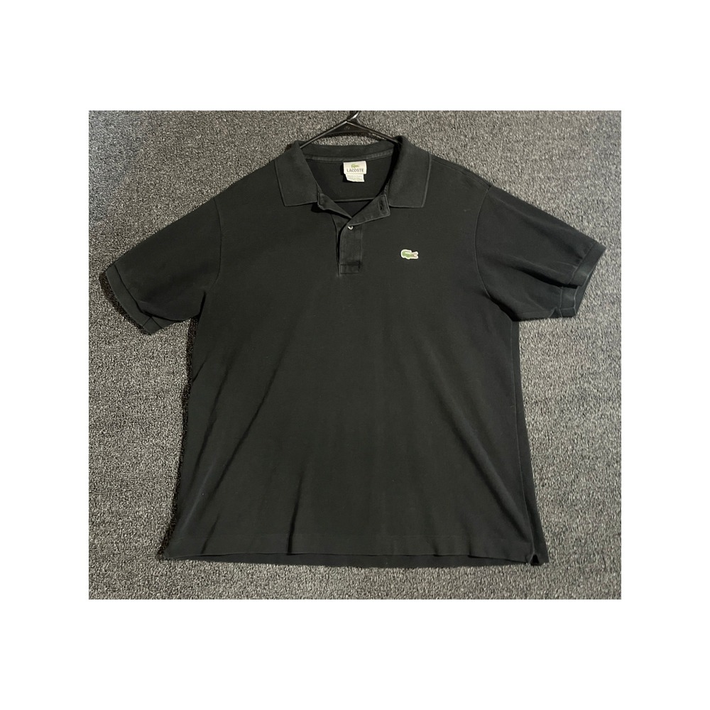 Lacoste Mens Black Pique Cotton Short Sleeve Polo Shirt Size 6 L XL Logo